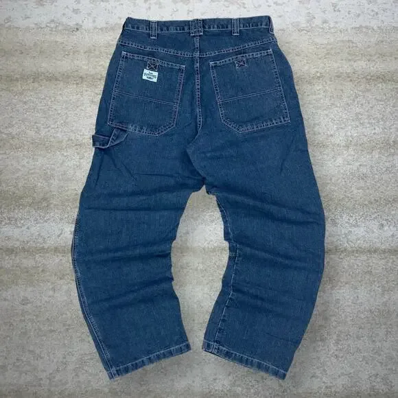 Vintage Y2K Lee Dungarees Jeans 36x32 Baggy Wide Leg Medium Wash Double Knees - Picture 1 of 3